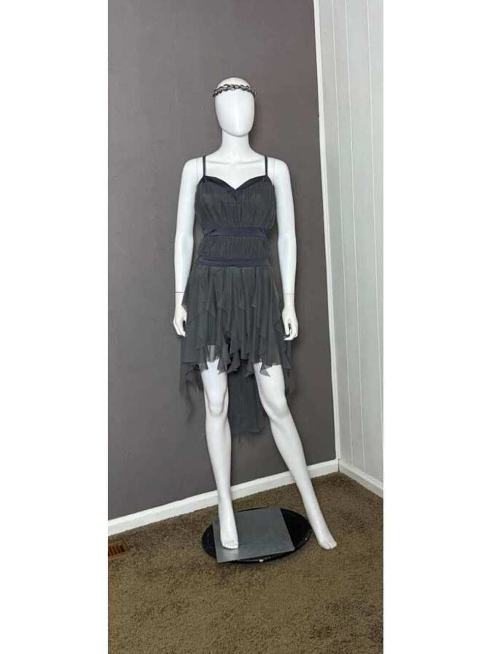Vintage Dark Fairy Dance Costume by Kelle size XL Hi-Low Ruffled Mesh Dress